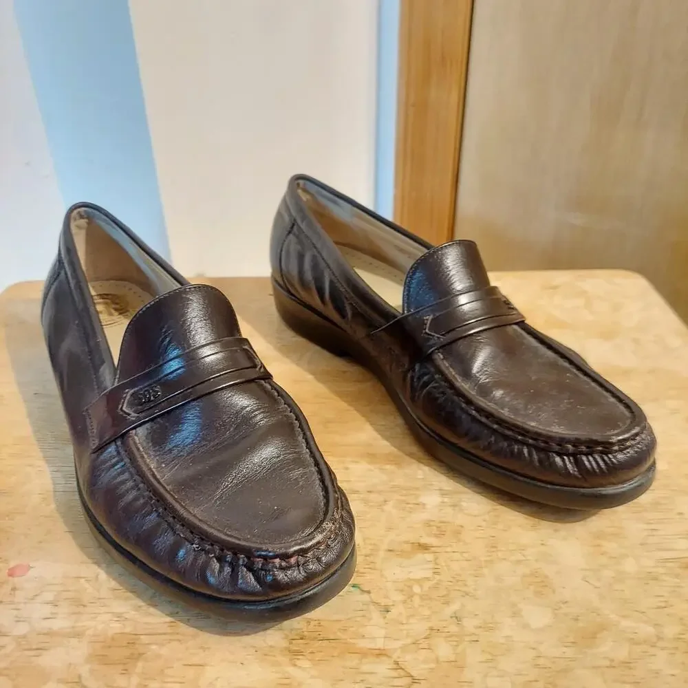 SAS Ace Men's US 9.5 Brown Leather Dress Loafer Casual Slip On Shoes